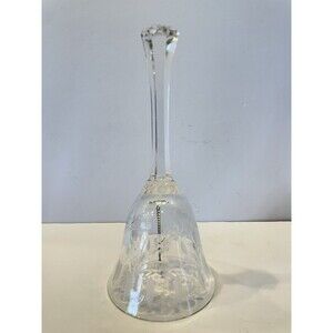 Vintage Crystal Clear Glass Cut Etched Floral Dinner Bell 7.5”
